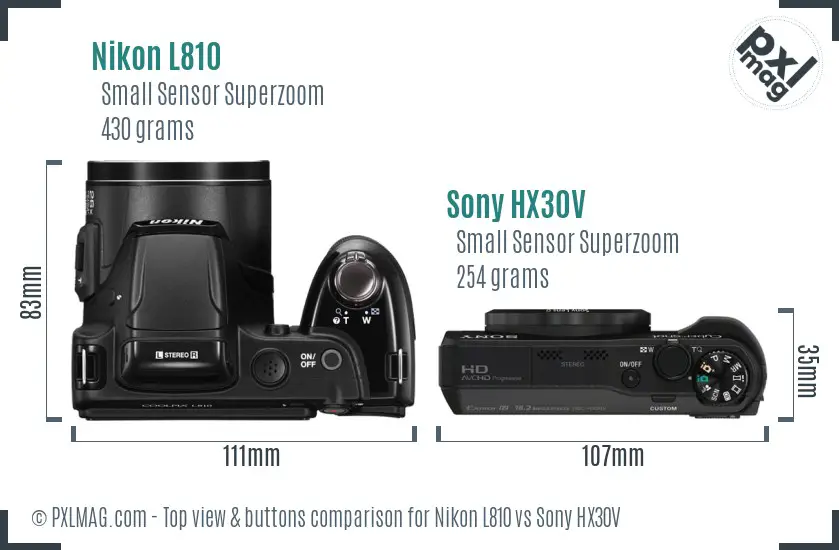 Nikon L810 vs Sony HX30V top view buttons comparison