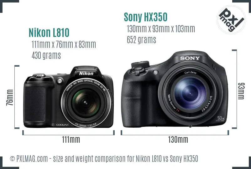 Nikon L810 vs Sony HX350 size comparison Nikon L810 vs Sony HX350 size comparison