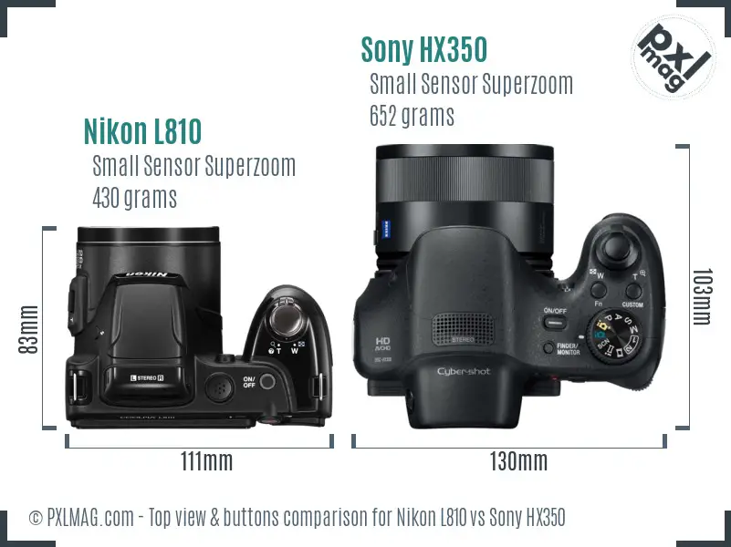 Nikon L810 vs Sony HX350 top view buttons comparison Nikon L810 vs Sony HX350 top view buttons comparison