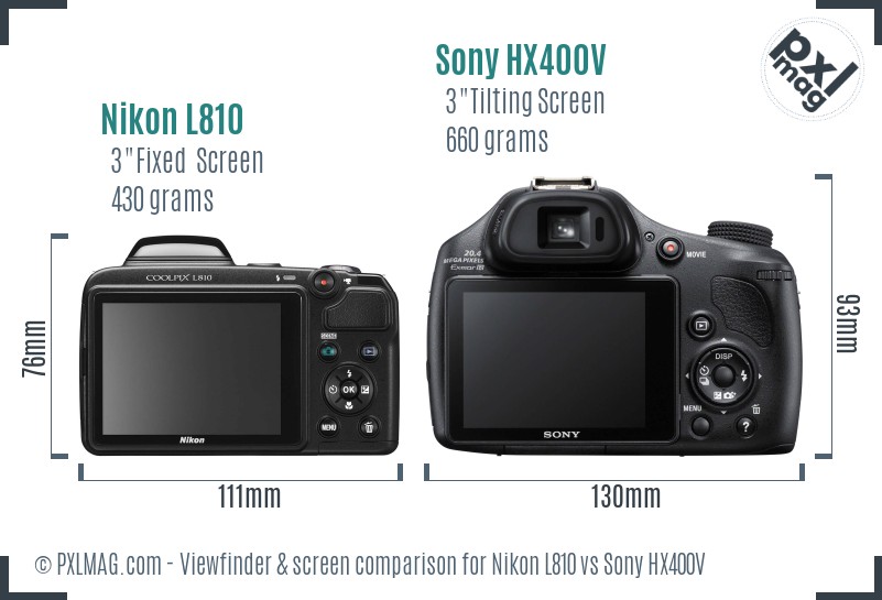 Nikon L810 vs Sony HX400V Screen and Viewfinder comparison