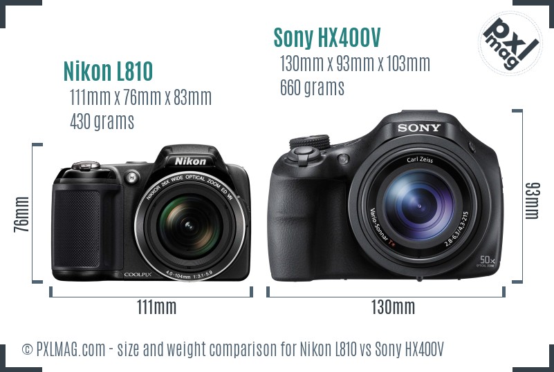 Nikon L810 vs Sony HX400V size comparison