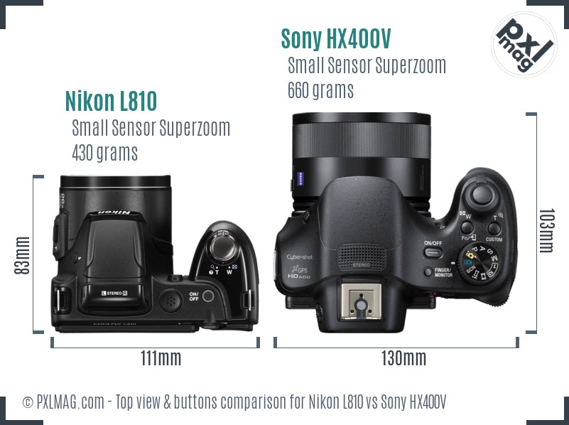 Nikon L810 vs Sony HX400V top view buttons comparison