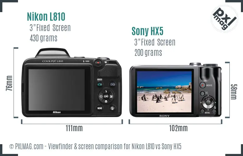 Nikon L810 vs Sony HX5 Screen and Viewfinder comparison