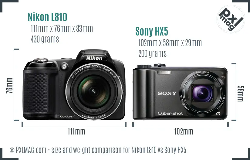 Nikon L810 vs Sony HX5 size comparison