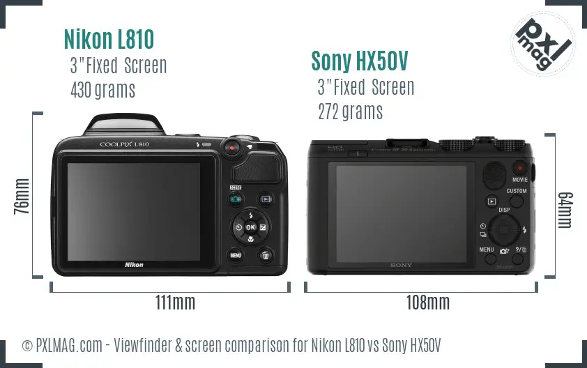 Nikon L810 vs Sony HX50V Screen and Viewfinder comparison