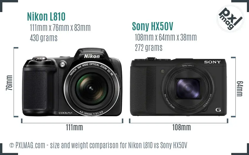 Nikon L810 vs Sony HX50V size comparison
