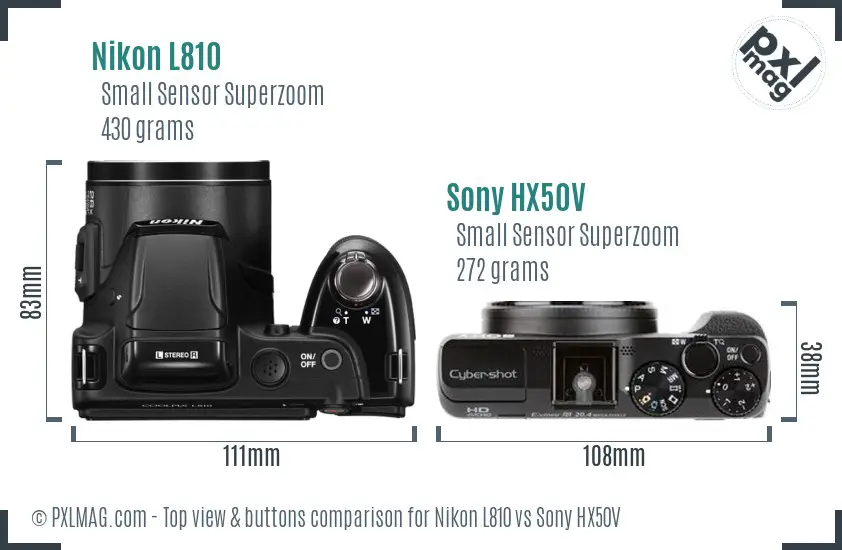 Nikon L810 vs Sony HX50V top view buttons comparison