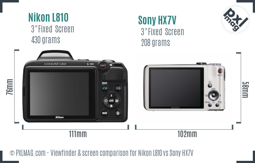 Nikon L810 vs Sony HX7V Screen and Viewfinder comparison