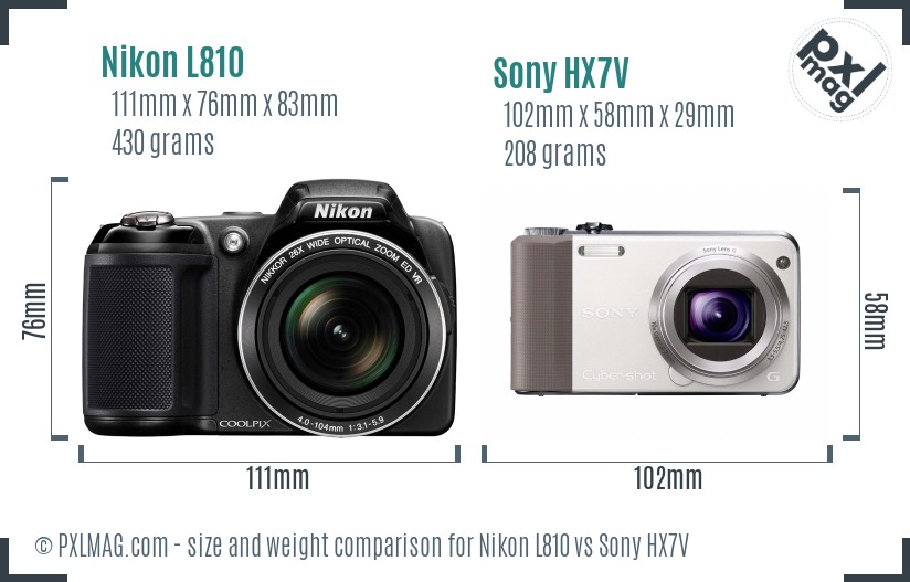 Nikon L810 vs Sony HX7V size comparison