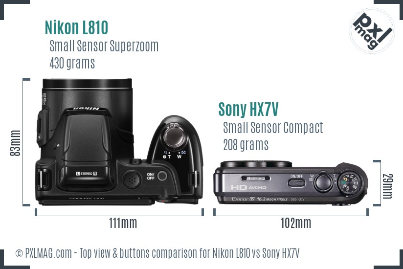 Nikon L810 vs Sony HX7V top view buttons comparison