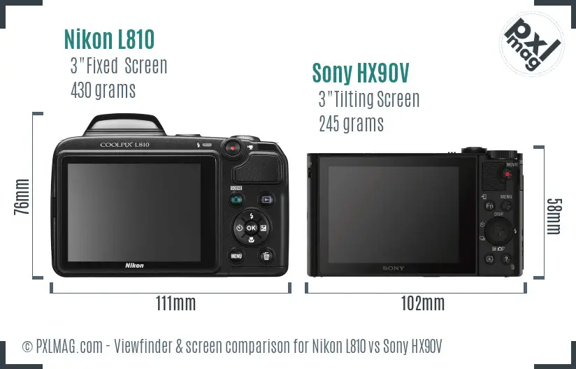 Nikon L810 vs Sony HX90V Screen and Viewfinder comparison