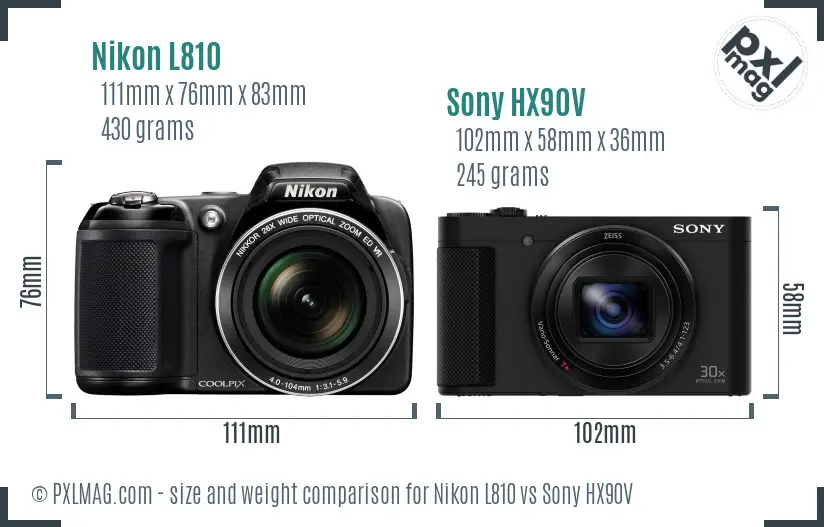 Nikon L810 vs Sony HX90V size comparison