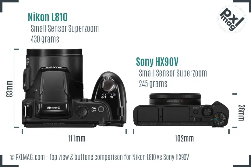 Nikon L810 vs Sony HX90V top view buttons comparison