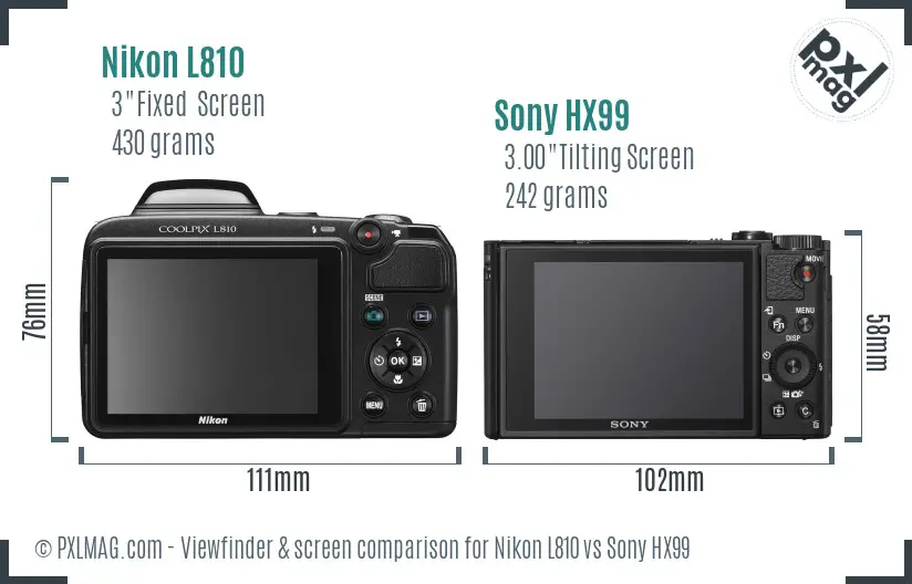 Nikon L810 vs Sony HX99 Screen and Viewfinder comparison