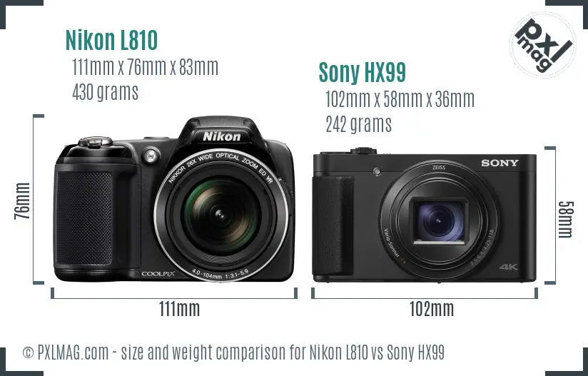 Nikon L810 vs Sony HX99 size comparison