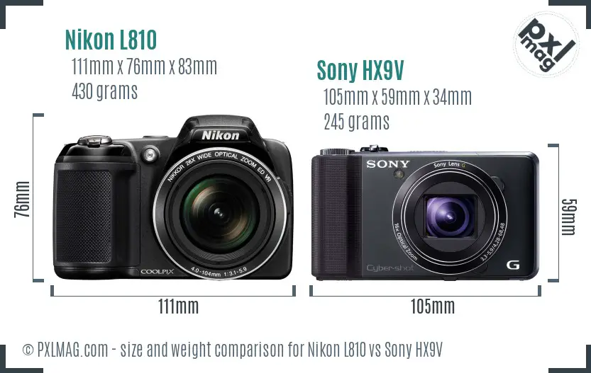Nikon L810 vs Sony HX9V size comparison Nikon L810 vs Sony HX9V size comparison
