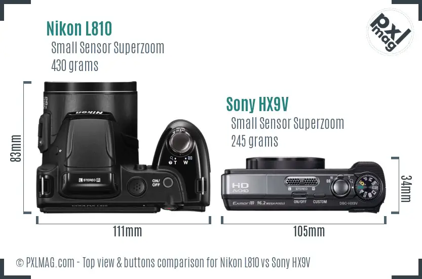 Nikon L810 vs Sony HX9V top view buttons comparison Nikon L810 vs Sony HX9V top view buttons comparison