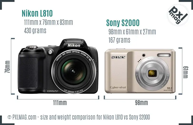 Nikon L810 vs Sony S2000 size comparison