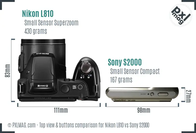 Nikon L810 vs Sony S2000 top view buttons comparison