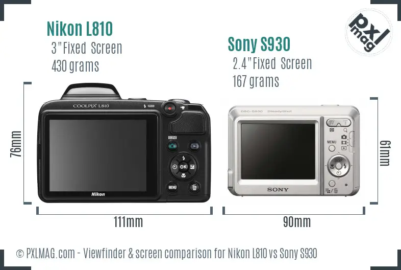 Nikon L810 vs Sony S930 Screen and Viewfinder comparison