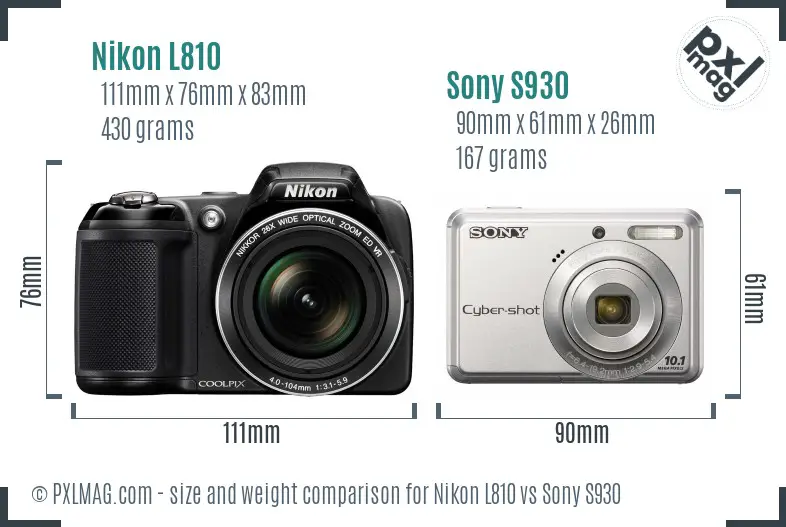 Nikon L810 vs Sony S930 size comparison