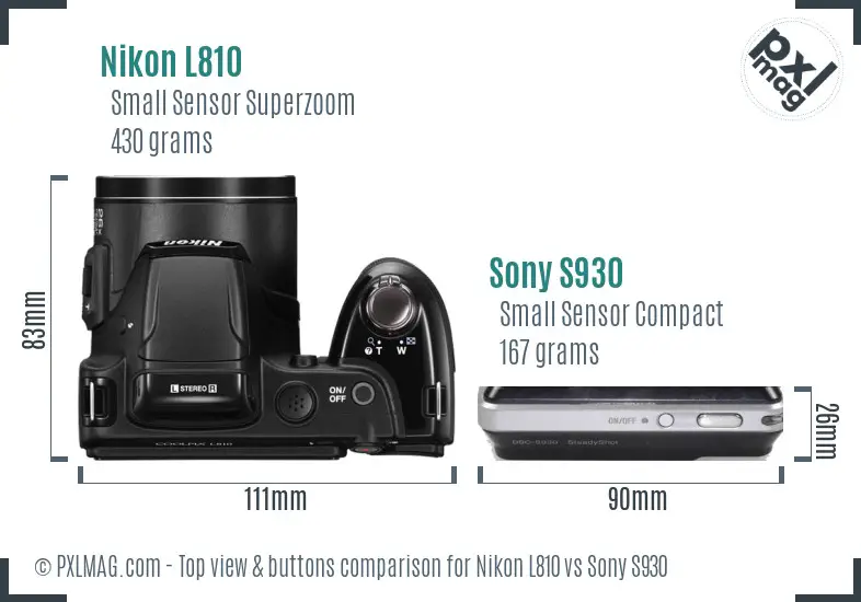 Nikon L810 vs Sony S930 top view buttons comparison