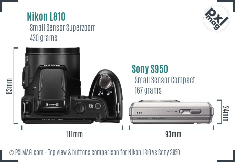 Nikon L810 vs Sony S950 top view buttons comparison