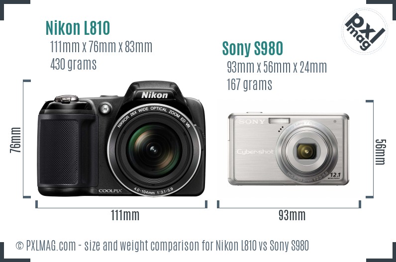 Nikon L810 vs Sony S980 size comparison