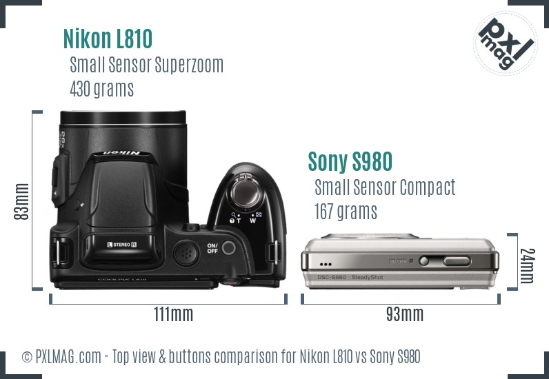 Nikon L810 vs Sony S980 top view buttons comparison