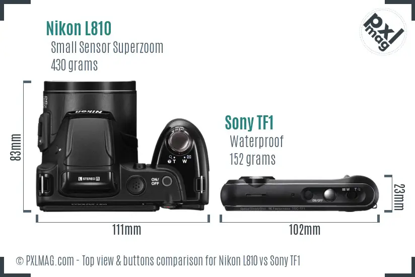 Nikon L810 vs Sony TF1 top view buttons comparison Nikon L810 vs Sony TF1 top view buttons comparison
