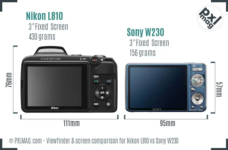 Nikon L810 vs Sony W230 Screen and Viewfinder comparison Nikon L810 vs Sony W230 Screen and Viewfinder comparison