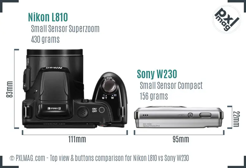 Nikon L810 vs Sony W230 top view buttons comparison Nikon L810 vs Sony W230 top view buttons comparison