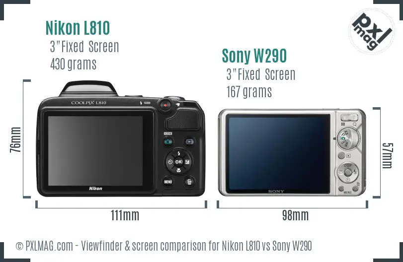 Nikon L810 vs Sony W290 Screen and Viewfinder comparison