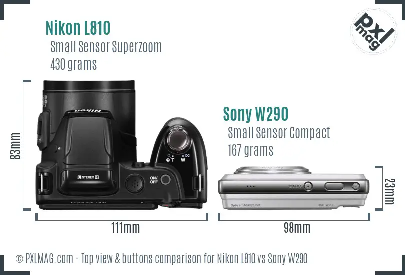 Nikon L810 vs Sony W290 top view buttons comparison
