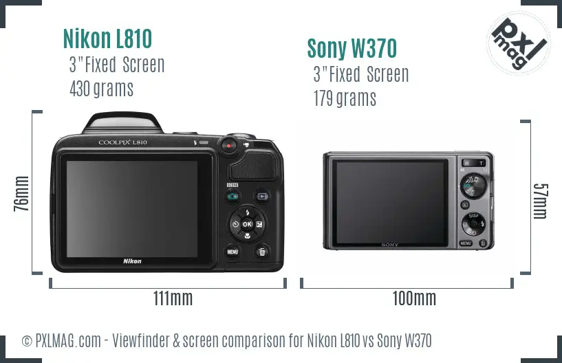 Nikon L810 vs Sony W370 Screen and Viewfinder comparison