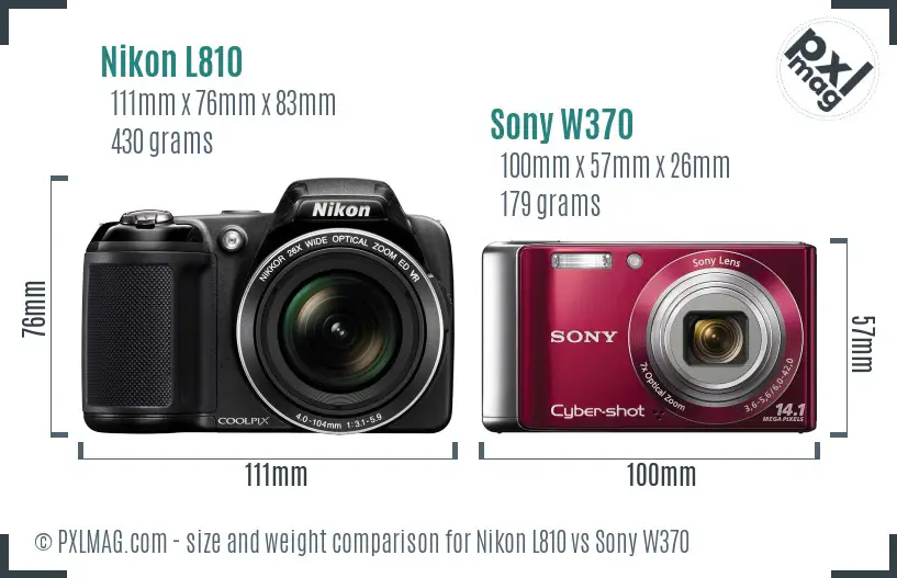 Nikon L810 vs Sony W370 size comparison