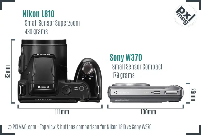 Nikon L810 vs Sony W370 top view buttons comparison