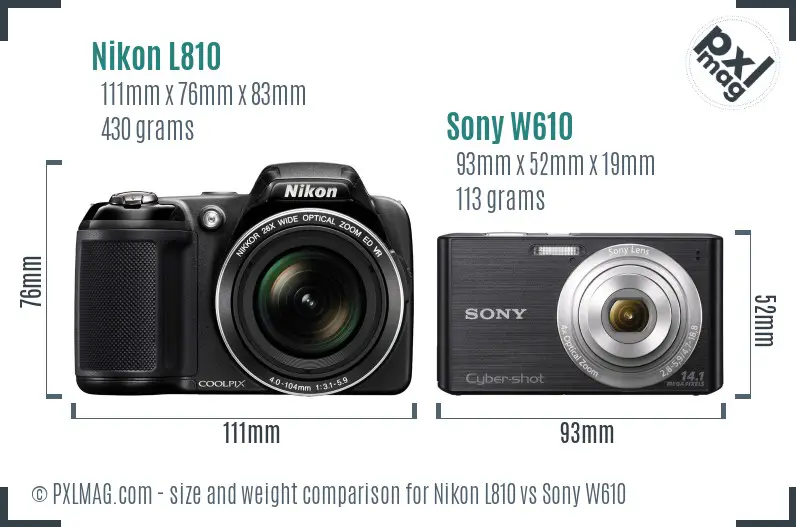 Nikon L810 vs Sony W610 size comparison
