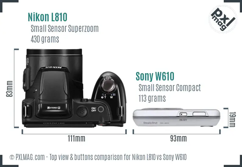 Nikon L810 vs Sony W610 top view buttons comparison