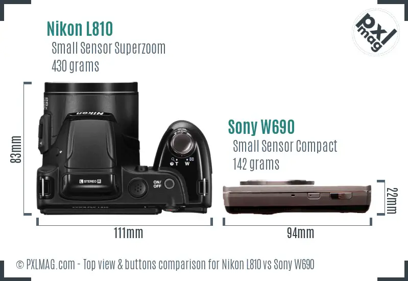 Nikon L810 vs Sony W690 top view buttons comparison