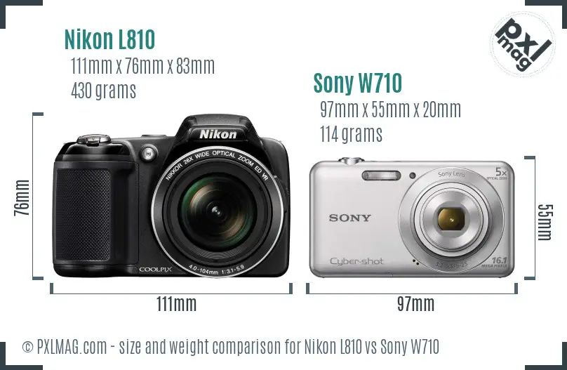 Nikon L810 vs Sony W710 size comparison