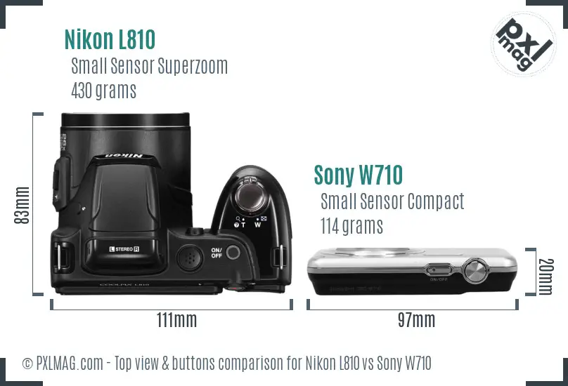 Nikon L810 vs Sony W710 top view buttons comparison