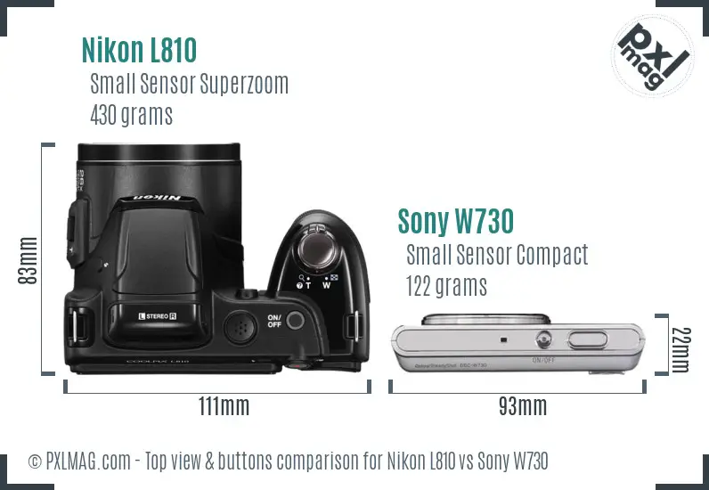Nikon L810 vs Sony W730 top view buttons comparison