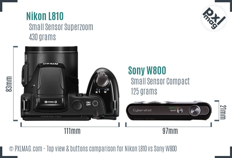 Nikon L810 vs Sony W800 top view buttons comparison