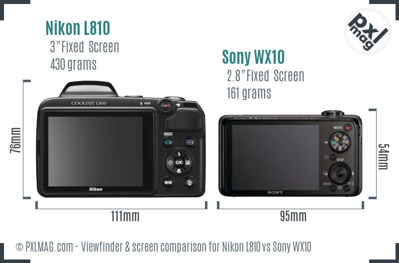 Nikon L810 vs Sony WX10 Screen and Viewfinder comparison