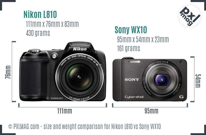 Nikon L810 vs Sony WX10 size comparison