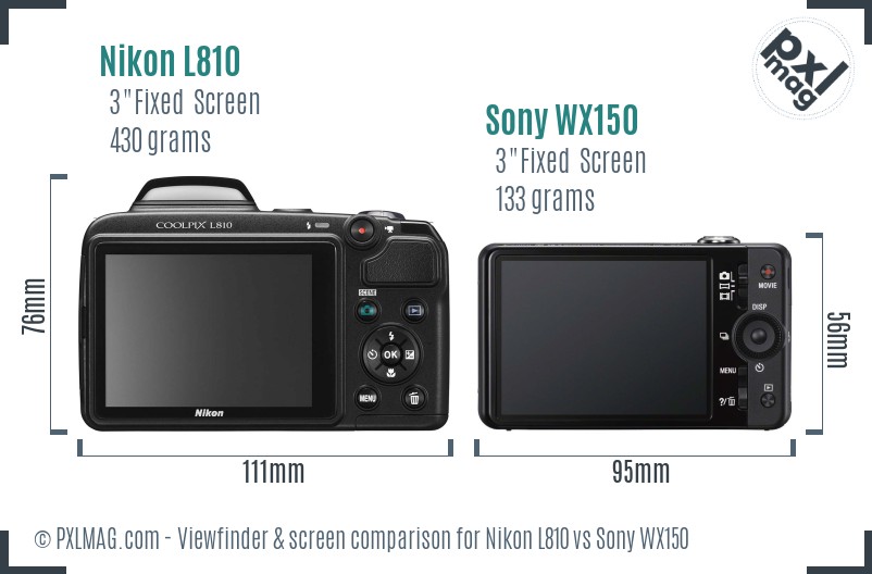 Nikon L810 vs Sony WX150 Screen and Viewfinder comparison