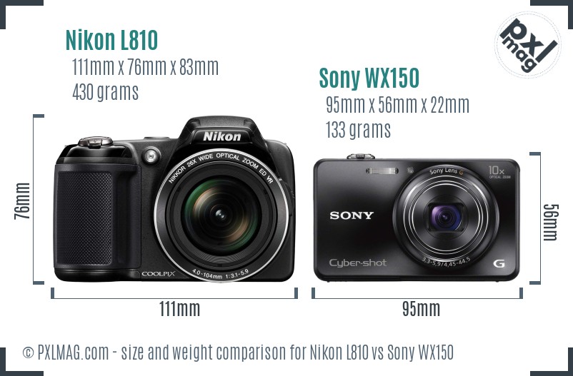 Nikon L810 vs Sony WX150 size comparison