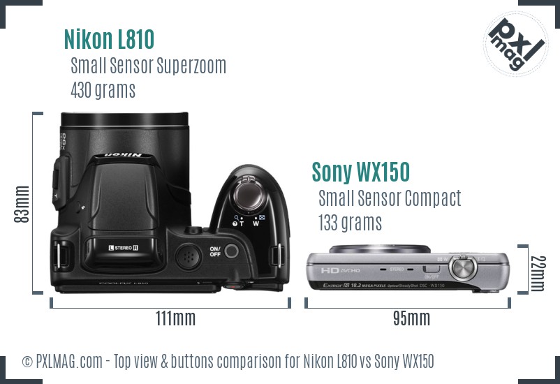 Nikon L810 vs Sony WX150 top view buttons comparison