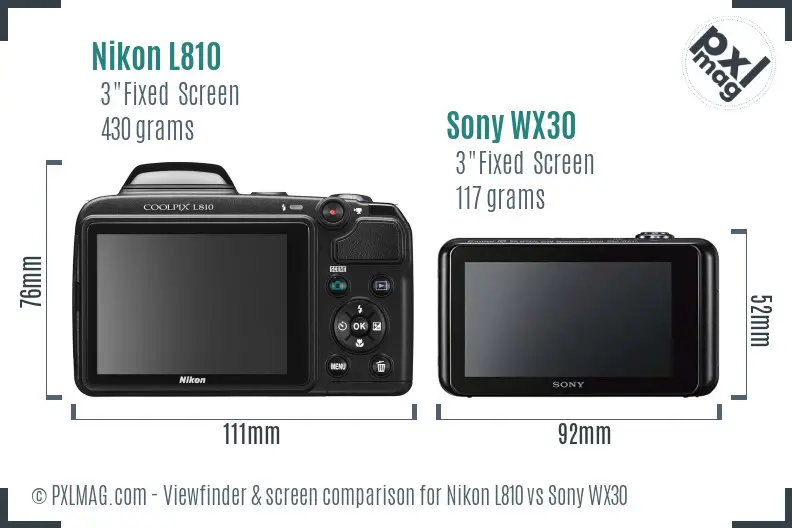 Nikon L810 vs Sony WX30 Screen and Viewfinder comparison Nikon L810 vs Sony WX30 Screen and Viewfinder comparison